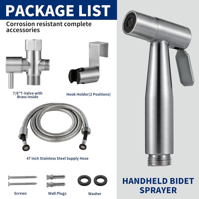 Lambloraey Handheld Bidet Sprayer for Toilet, Adjustable Water Pressure Control Jet Sprayer for Toilet with Bidet Hose, for Bathroom & Cloth Diaper & Feminine Wash (Stainless Steel) - Image 4